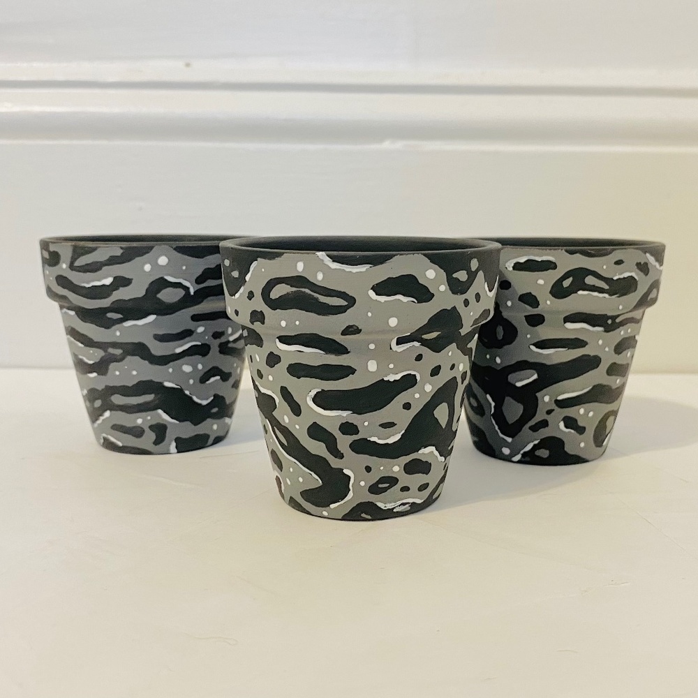 3PC. Hand-Painted Plant Pots (Gray)